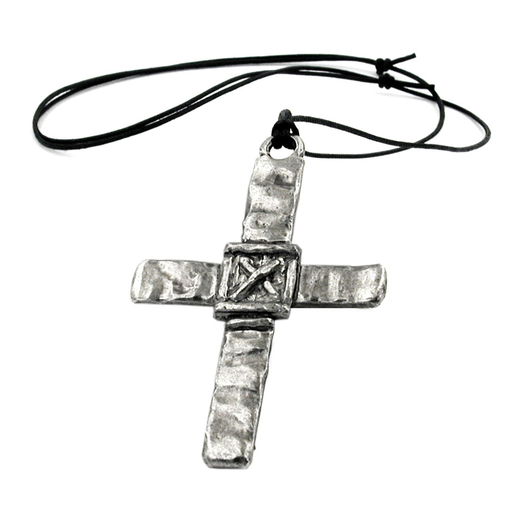 Kette 77x57mm Zinn-Anhänger großes Kreuz mit X 110cm (Länge 110cm)