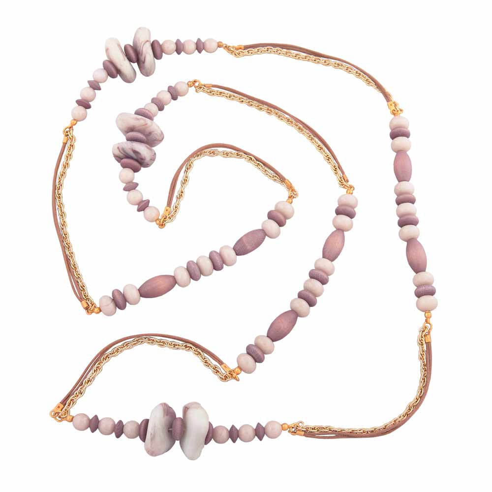 Kette Perlen Holz und Kunststoff horn-braun mit goldfarbener Kordelkette 130cm (Länge 130cm)