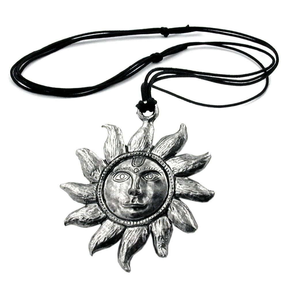 Kette 68mm Zinn-Anhänger große Sonne mit Gesicht 110cm (Länge 110cm)