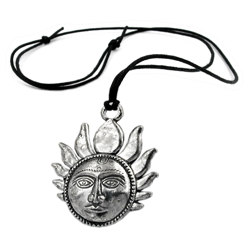 Kette 43x43mm Zinn-Anhänger kleine Sonne mit Gesicht 90cm (Länge 90cm)