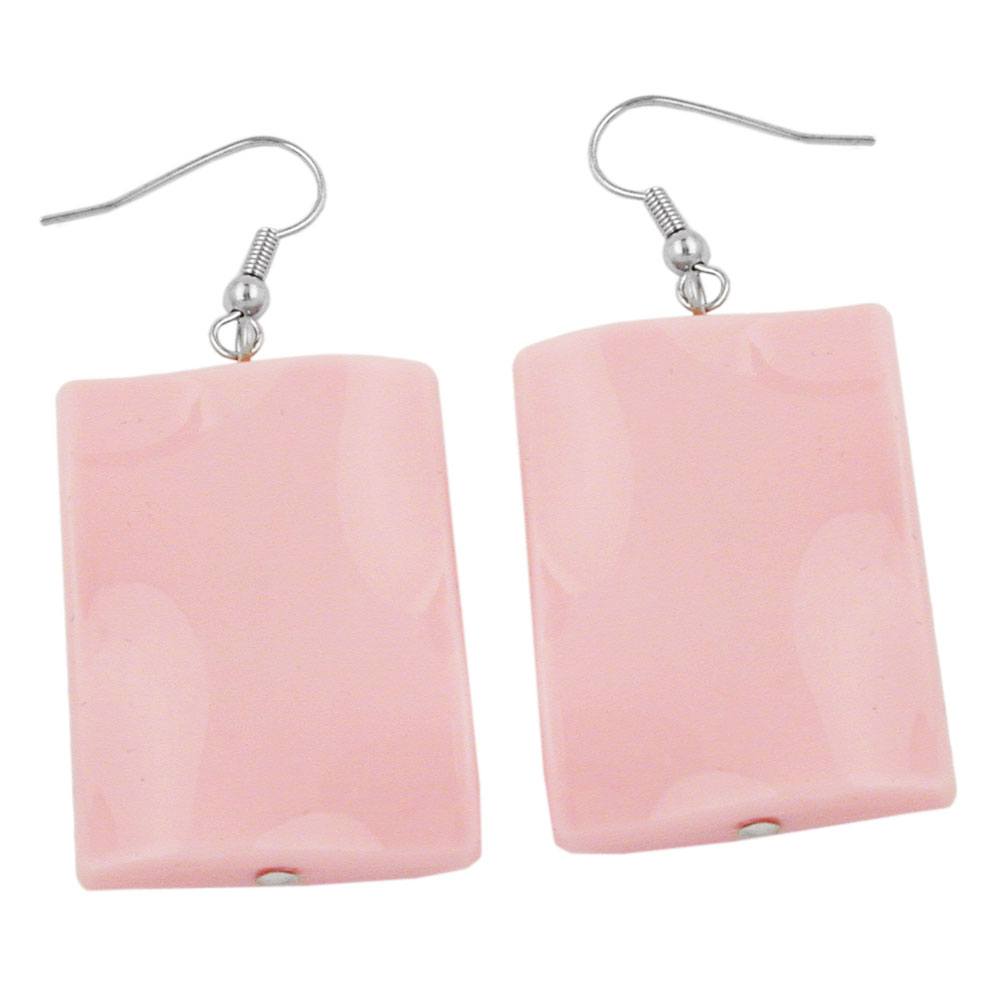 Ohrhaken Ohrhänger Ohrringe 56x25mm Viereck Kunststoff gewellt rosa-glänzend (rosa)
