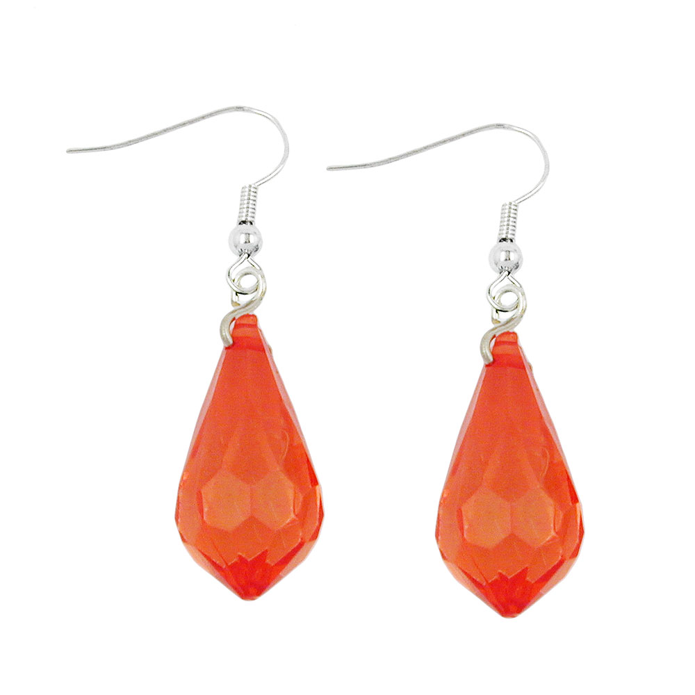Ohrhaken Ohrhänger Ohrringe 44x11mm Tropfen rot-transparent facettiert Kunststoff (rot)
