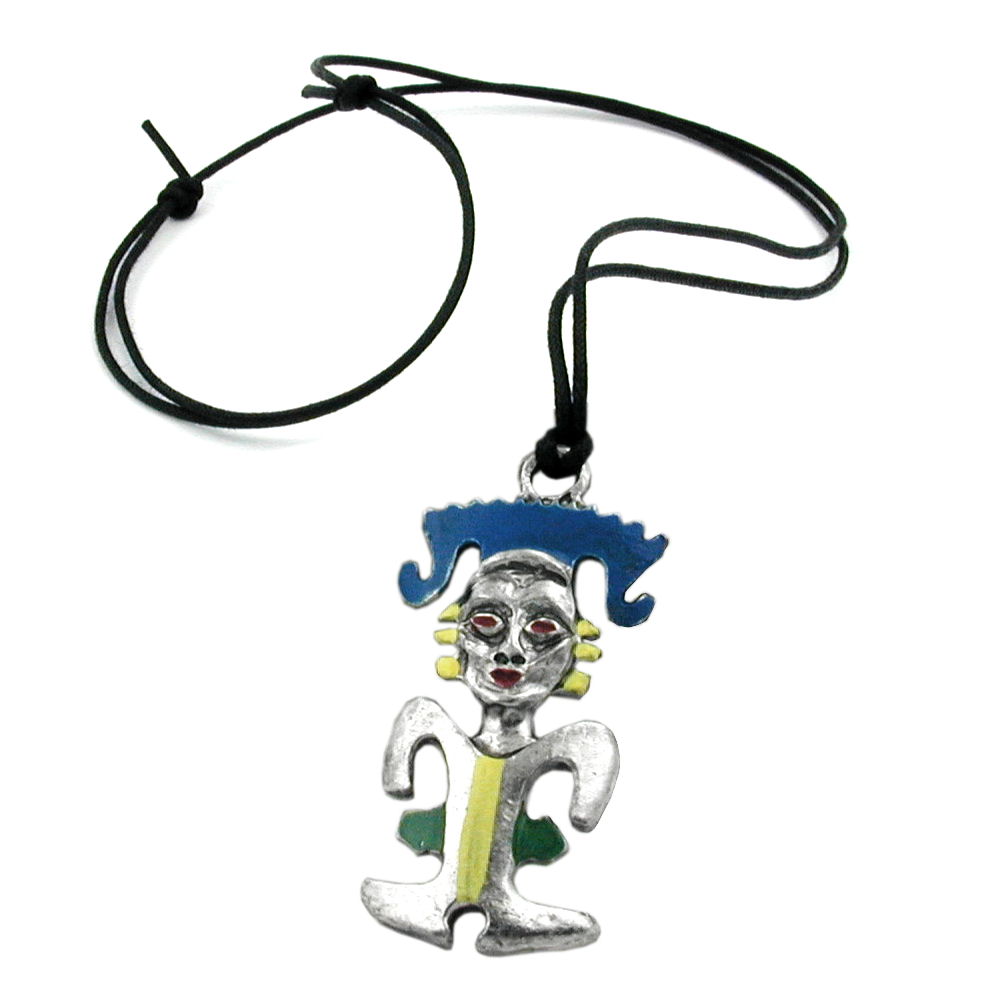 Kette 50x27mm Zinn-Anhänger Figur farbig bemalt 110cm (Länge 110cm)