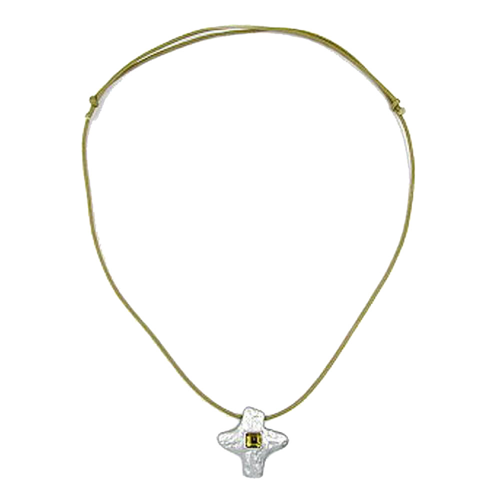 Kette Anhänger Kreuz Metallguss matt-silberfarben Glasstein Kordel oliv 70cm (Länge 70cm, silbergrau)