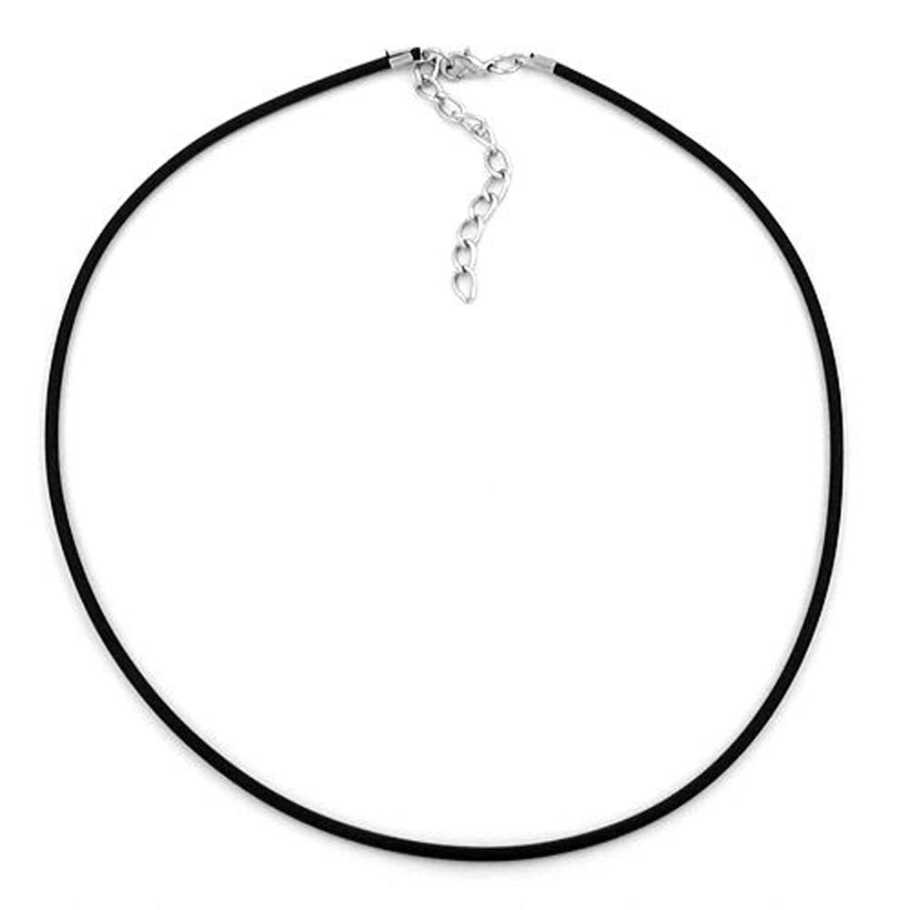 Rundschnur 2mm Vollgummikette Naturkautschuk Verschluss silberfarbig 45cm (Länge 45cm, schwarz)