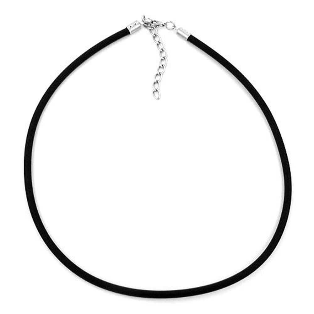 Rundschnur 4mm Vollgummikette Naturkautschuk Verschluss silberfarbig 42cm (Länge 42cm, schwarz)