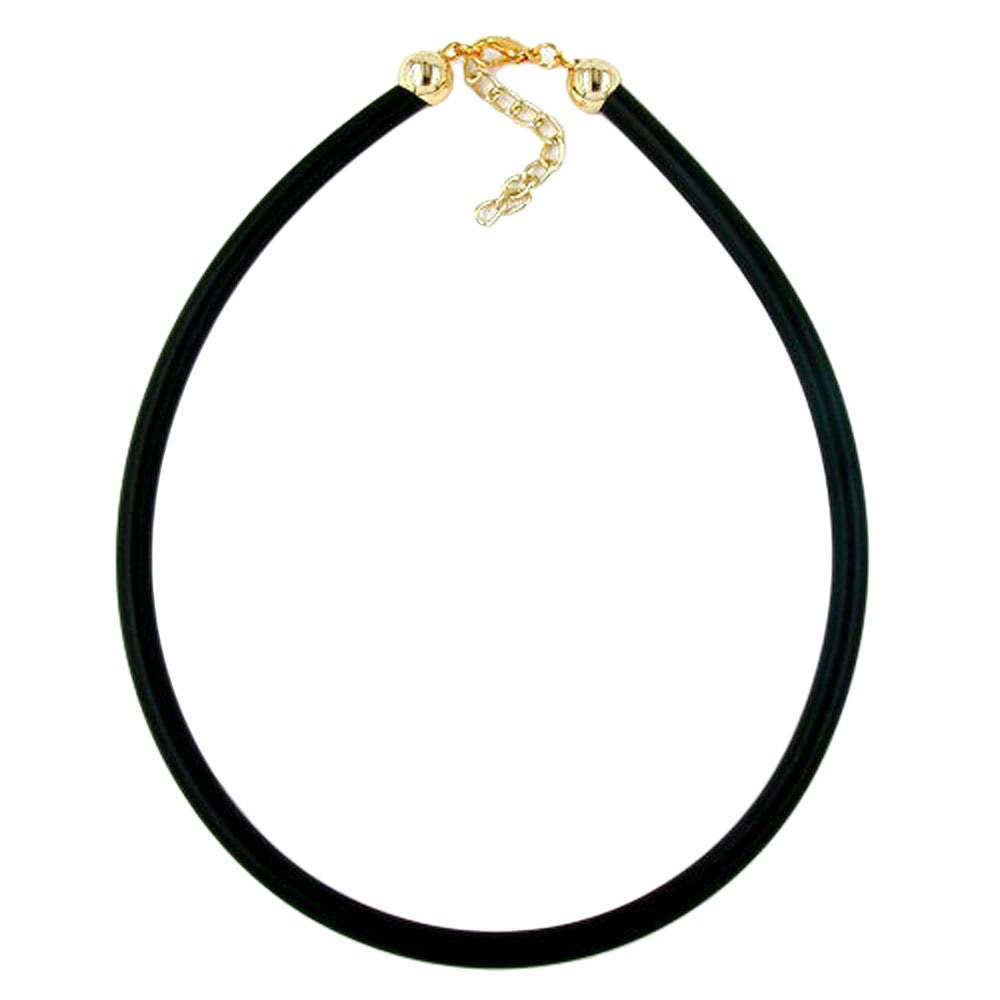 Rundschnur 6mm Vollgummikette Naturkautschuk Verschluss goldfarbig 45cm (Länge 45cm, schwarz)