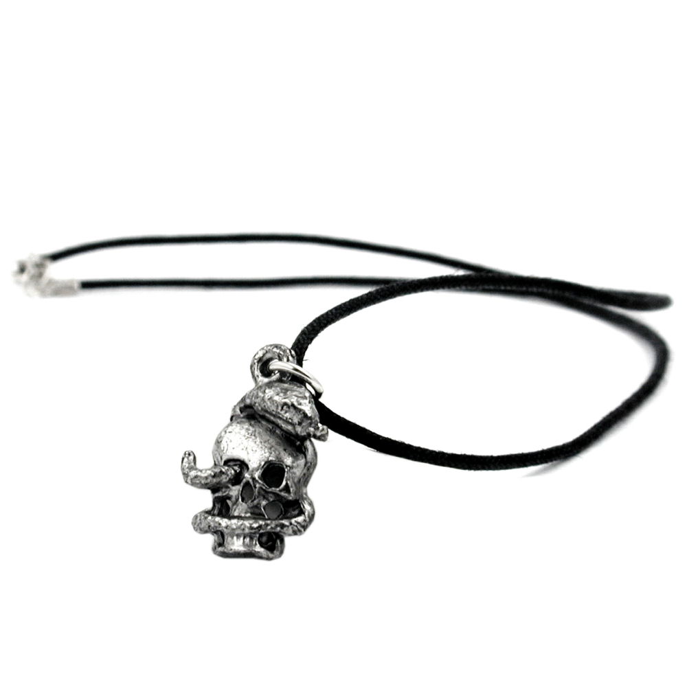 Kette 17x14mm Zinn-Anhänger Totenkopf mit Schlange 45cm (Länge 45cm, weiß)