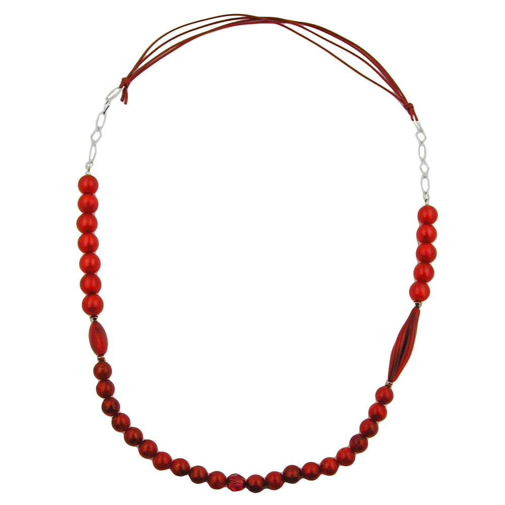Kette Materialmix Perlen Kunststoff rot-schwarz Kordel rot Kette 95cm (Länge 95cm, rot)