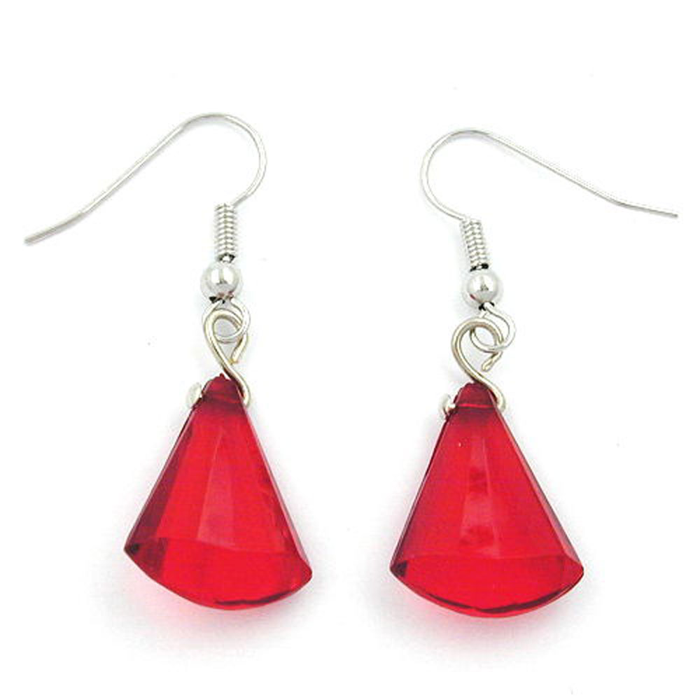 Ohrhaken Ohrhänger Ohrringe 40x13mm Flachkegel Kunststoff rot facettiert (rot)