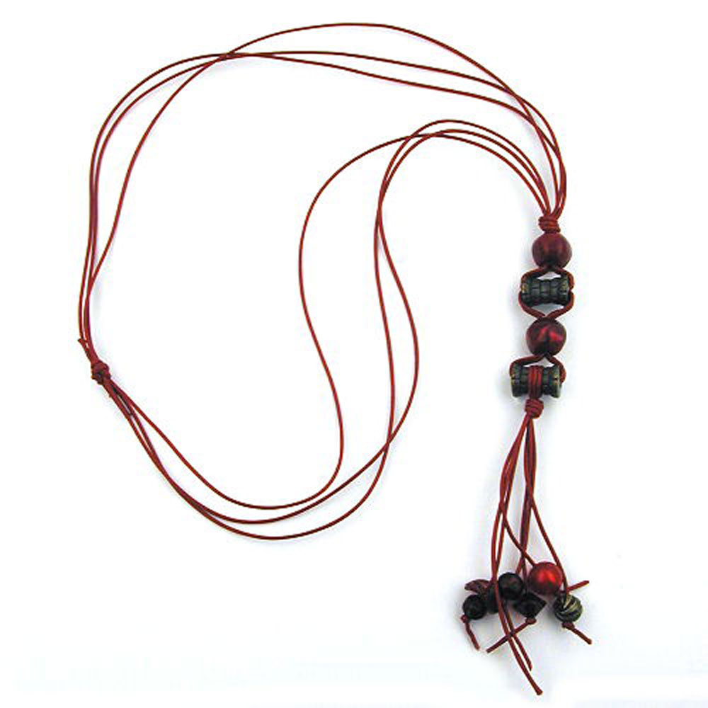 Kette 2x Walze 18x12mm altmessingfarbig Kunststoff Kordel rot 90cm (Länge 60cm, rot)