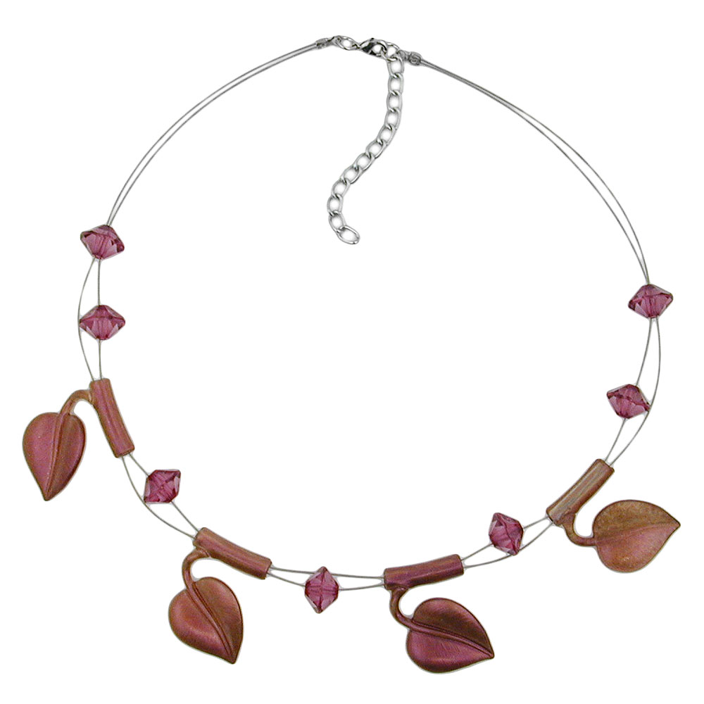 Kette Drahtkette 4x Blätter violett AB Kunststoffperlen 44cm (Länge 44cm, violett)