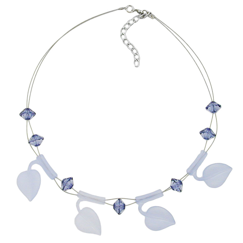 Kette Drahtkette 4x Blätter hellblau-matt Kunststoffperlen 44cm (Länge 44cm, hellblau)
