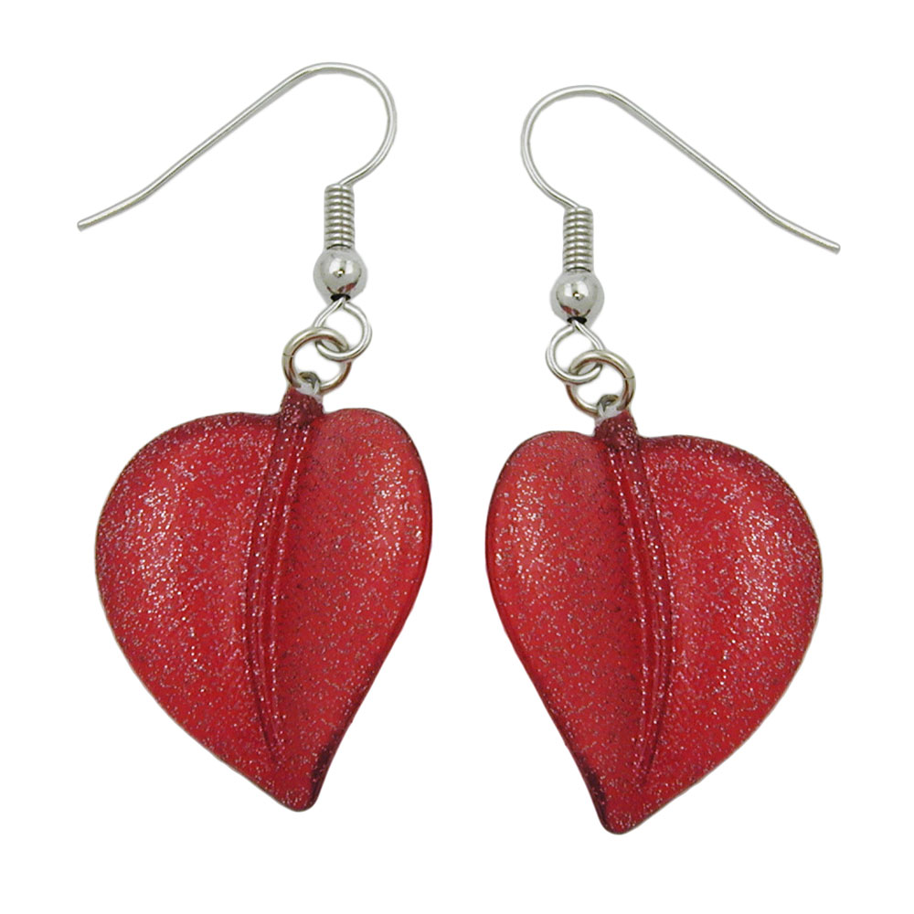 Ohrhaken Ohrhänger Ohrringe 45x20mm Kunststoffperle Blatt rot mit Flitter (rot)