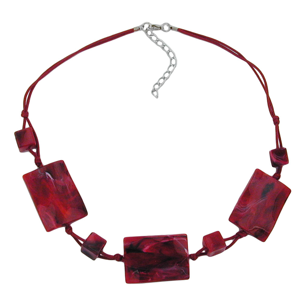 Kette 3x 35x25mm-Viereck gewellt rot-schwarz-marmoriert 45cm (Länge 45cm, rot - schwarz)