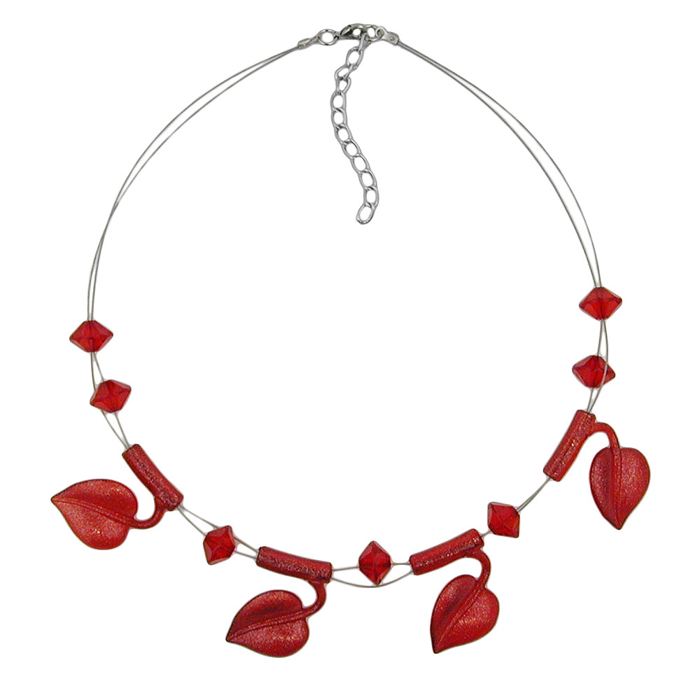 Kette Drahtkette 4x Blätter rot-flitter Kunststoffperlen 44cm (Länge 44cm, rot)