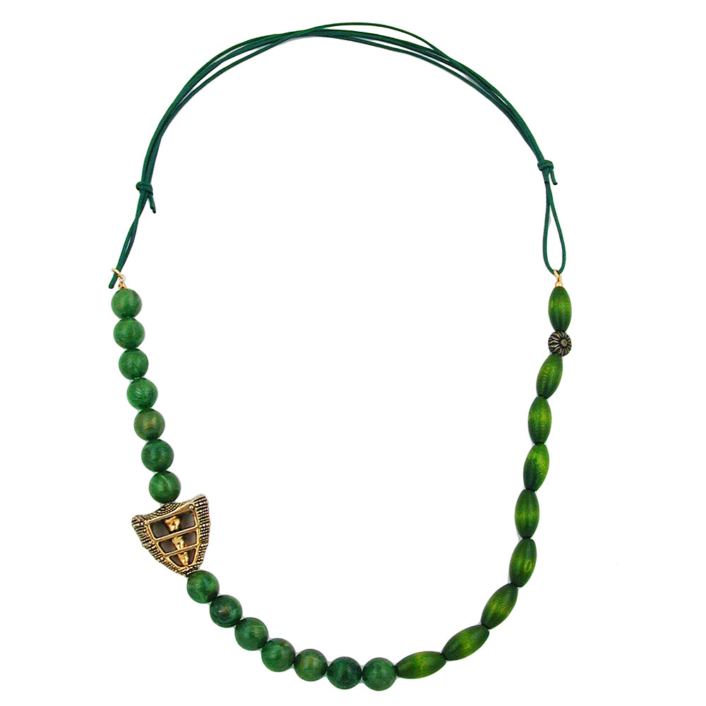Kette Kunststoffperlen grün-glänzend Holzperlen grün Kordel grün 90cm (Länge 90cm, grün)
