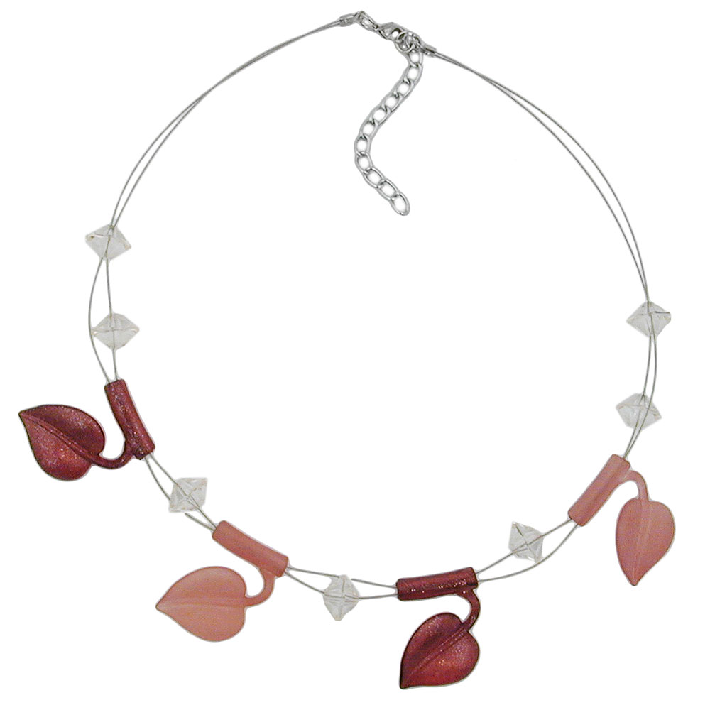 Kette Drahtkette 4x Blätter rot-flitter Kunststoffperlen 44cm (Länge 44cm, rosa)