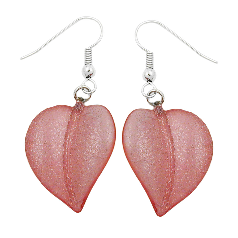 Ohrhaken Ohrhänger Ohrringe 45x20mm Kunststoffperle Blatt rosa mit Flitter (rosa)