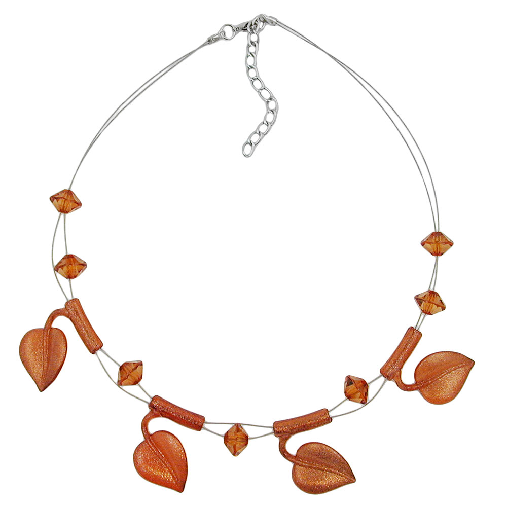 Kette Drahtkette 4x Blätter braunton-flitter Kunststoffperlen 44cm (Länge 44cm, braun)