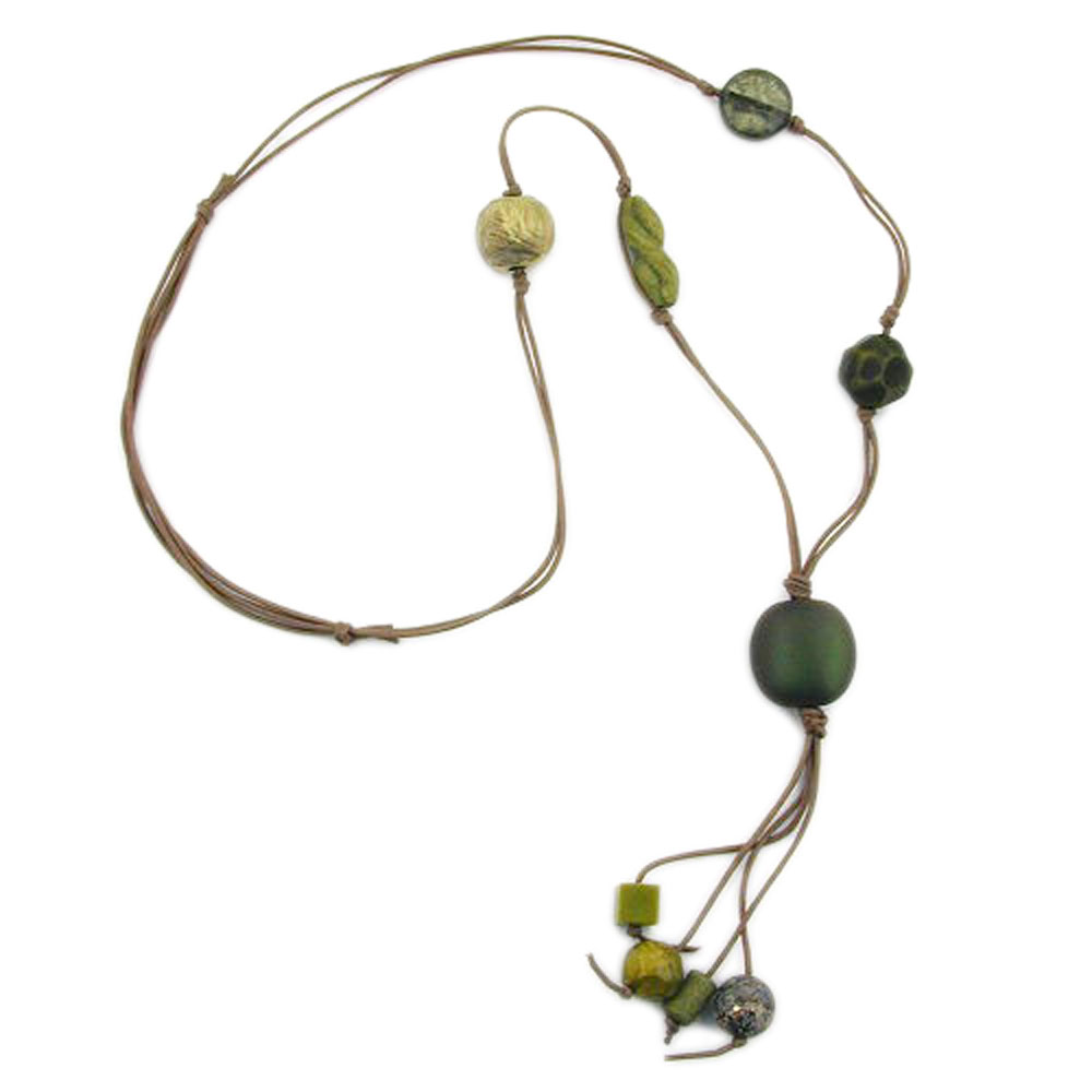 Kette 25mm Nugget Kunststoff khaki-oliv-schimmernd Kordel olivbraun 90cm (Länge 100cm, oliv - grün)