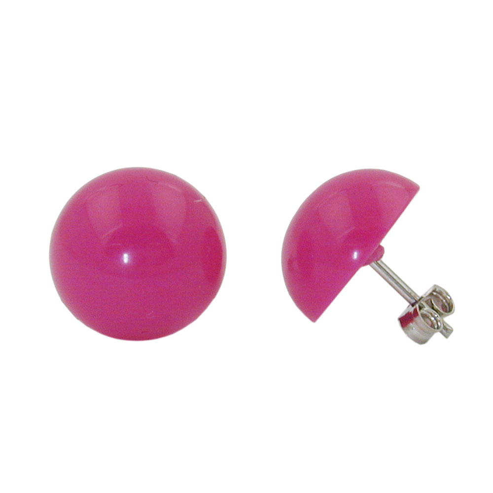 Ohrstecker Ohrring 13mm pink-rosa-glänzend Kunststoff halbrund gewölbt (rosa)