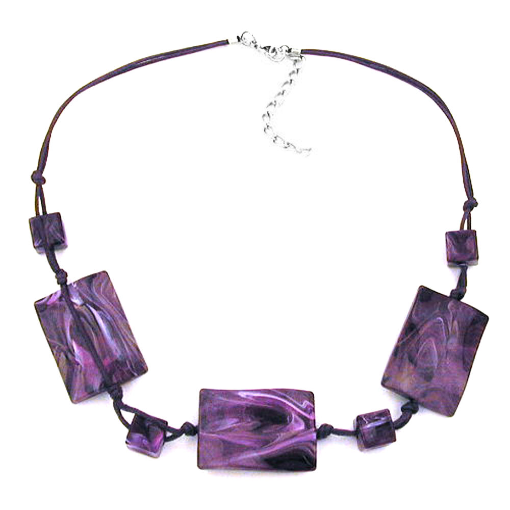 Kette 3x 35x25mm-Viereck gewellt lila-marmoriert 45cm (Länge 45cm, flieder - violett)