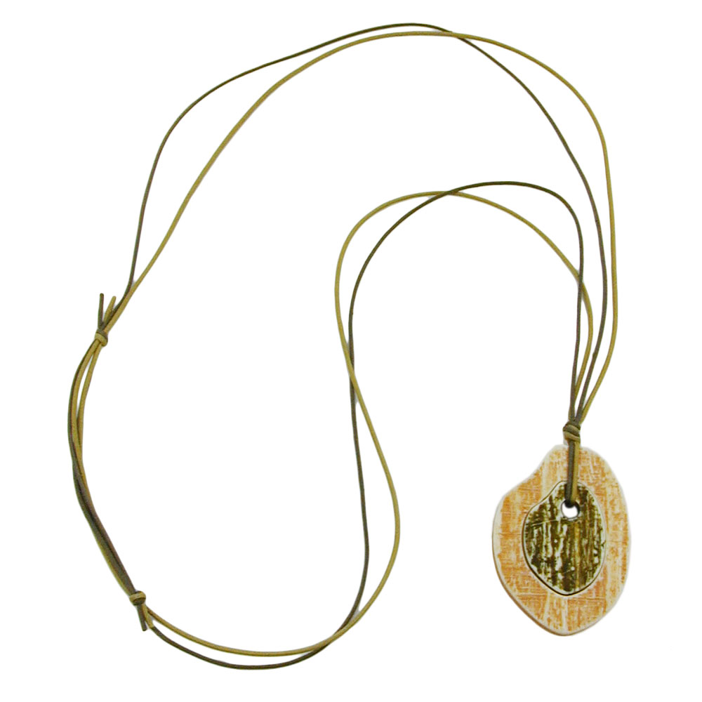 Kette 55x40mm 2 Baumringe Kunststoff grün-braun Baumwollkordel oliv 90cm (Länge 90cm, grün)