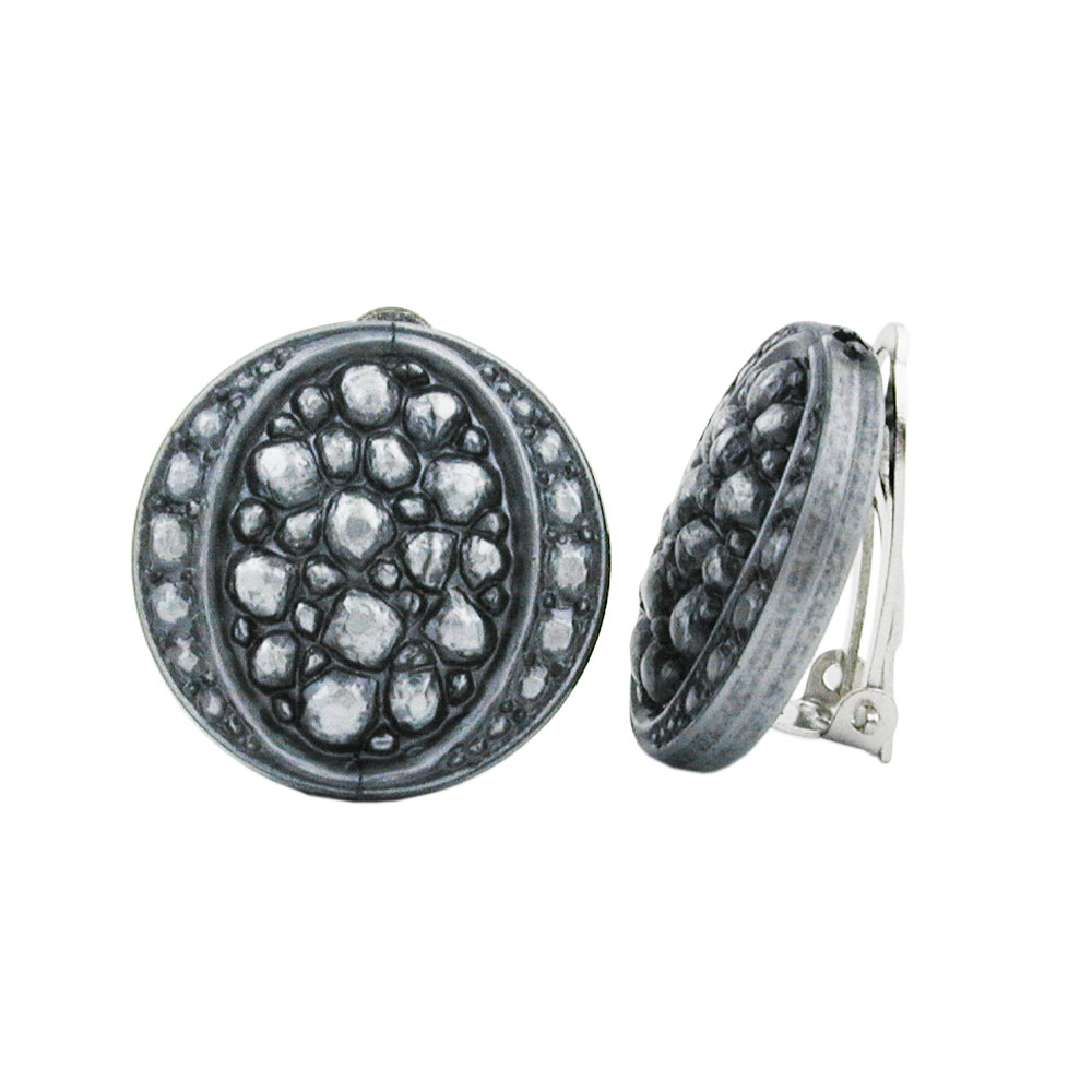 Clip Ohrring 22mm Scheibe Mosaik silbergrau Kunststoff-Bouton (grau)