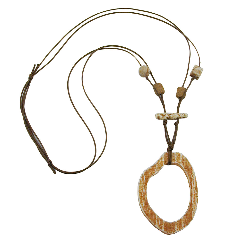 Kette 77x56mm Baumring braun-beige Kunststoff Baumwollkordel braun 95cm (Länge 95cm, braun - beige)