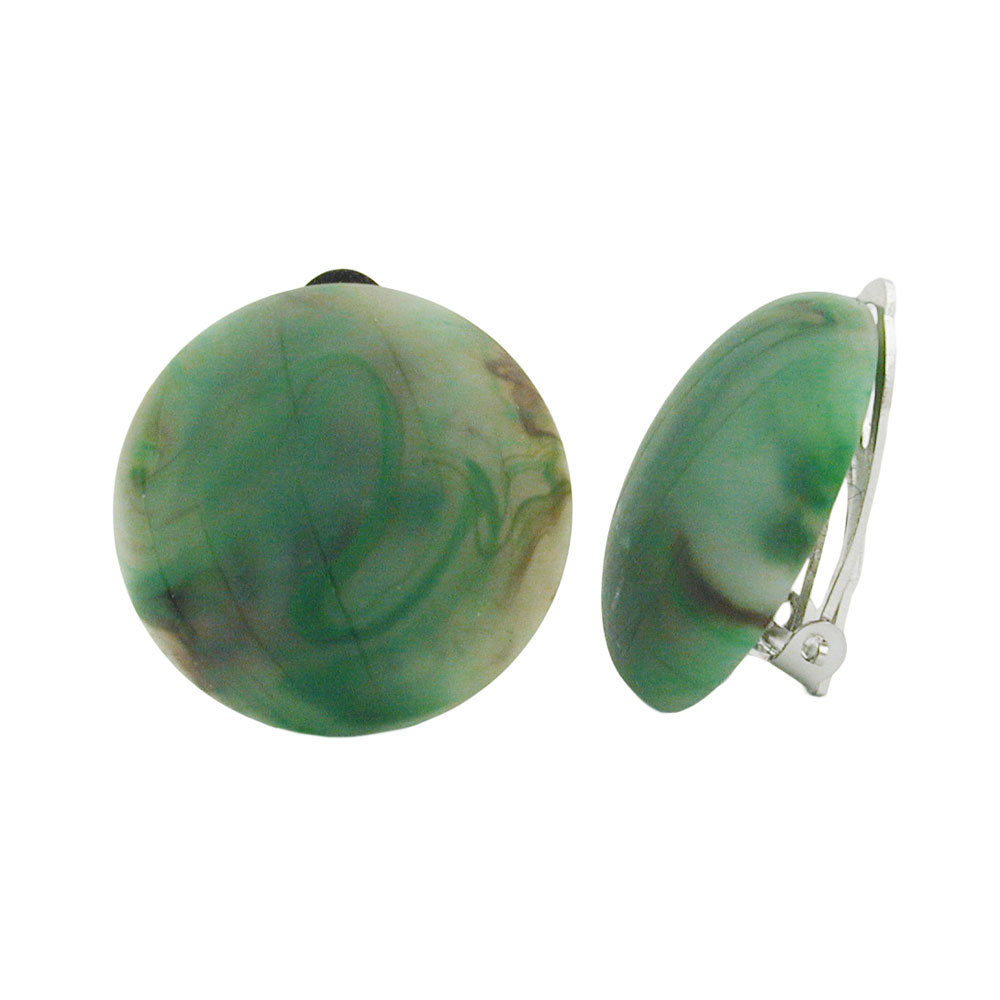 Clip Ohrring 22mm Riss grün-braun-marmoriert matt Kunststoff-Bouton (grün)