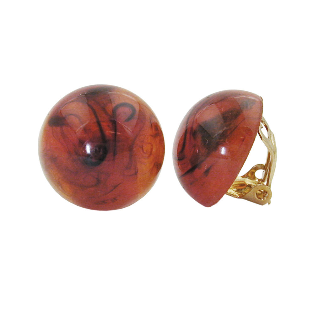 Clip Ohrring 18mm braun-marmoriert glänzend Kunststoff-Bouton (braun)