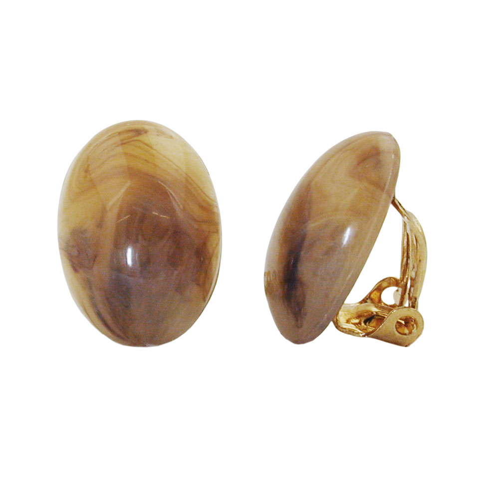 Clip Ohrring 18x13mm mini oval horn-braun-marmoriert glänzend Kunststoff-Bouton (braun)
