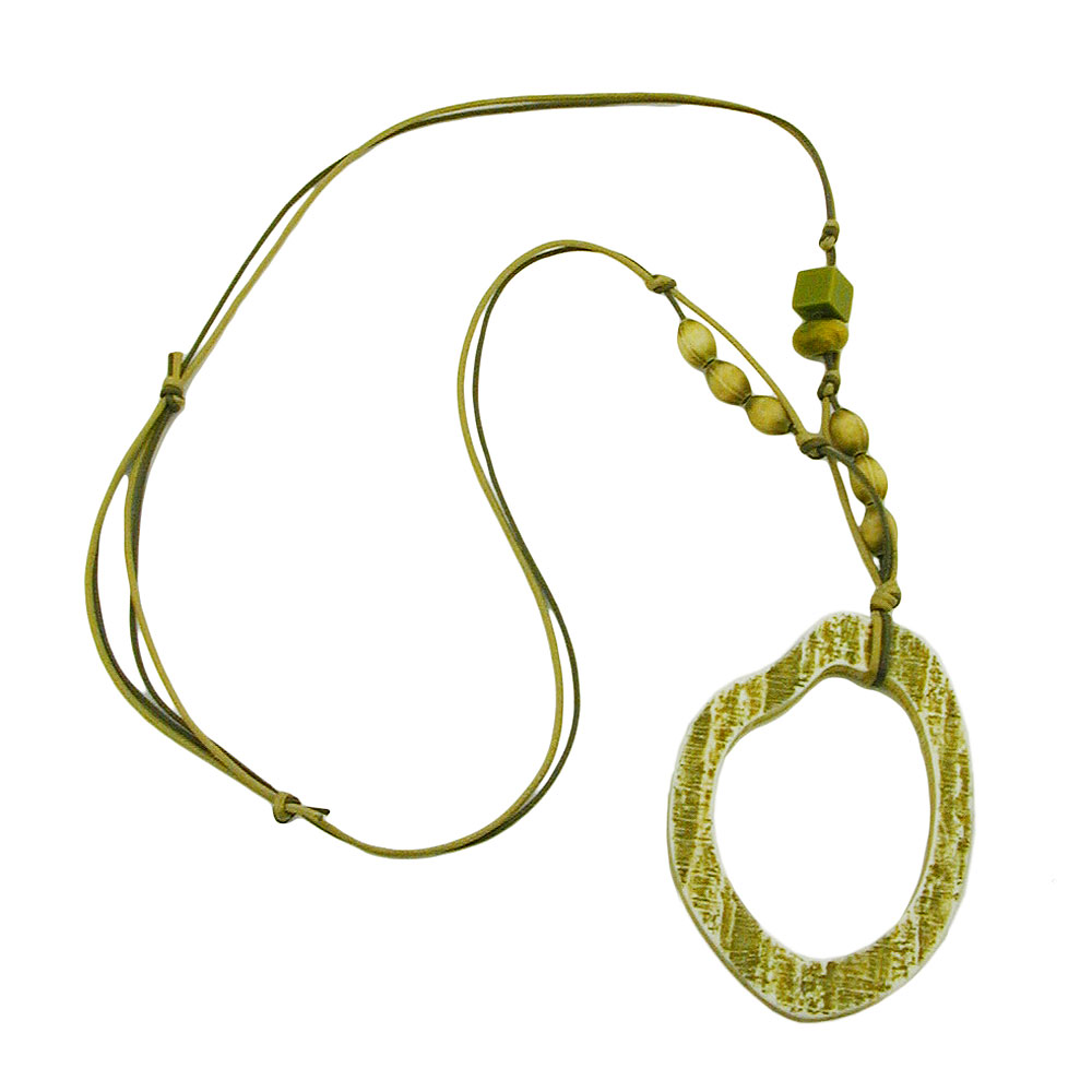 Kette 77x56mm Baumring olivgrün Kunststoff Baumwollkordel braun 95cm (Länge 95cm, oliv - grün)