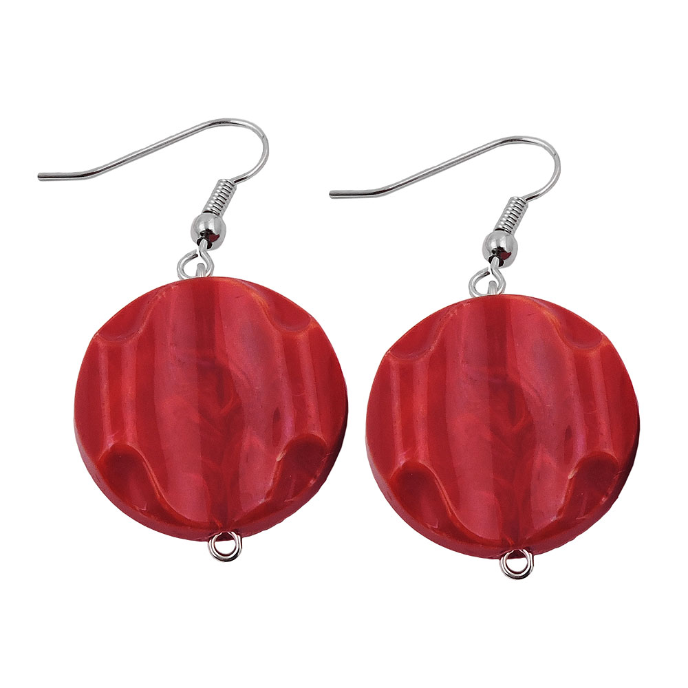 Ohrhaken Ohrhänger Ohrringe 44x22mm Scheibe Kunststoff graviert rot-marmoriert (rot)