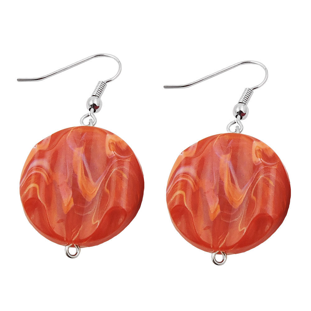 Ohrhaken Ohrhänger Ohrringe 44x22mm Scheibe Kunststoff graviert hellrot-marmoriert (rot)
