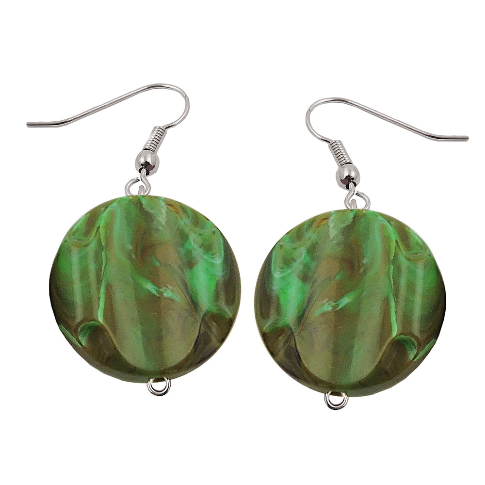 Ohrhaken Ohrhänger Ohrringe 44x22mm Scheibe Kunststoff graviert khaki-grün (oliv-khaki)