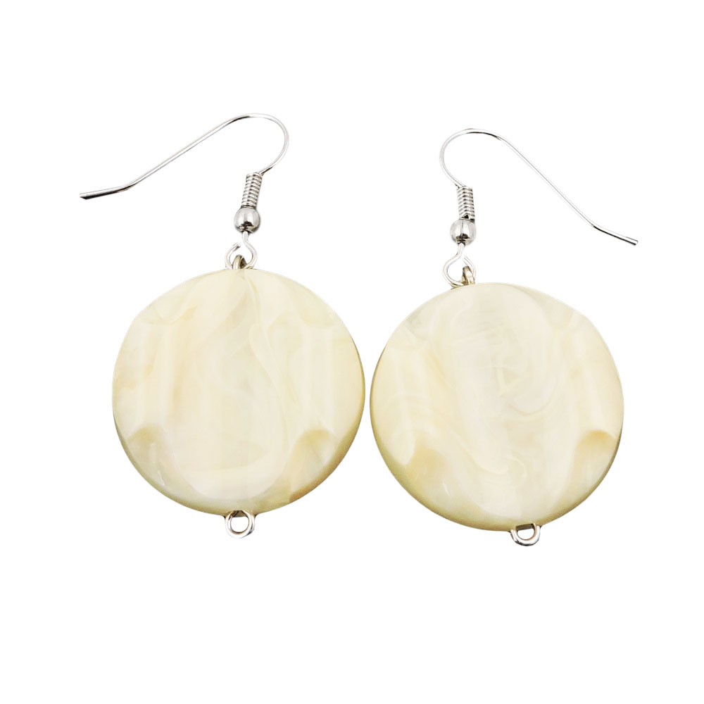 Ohrhaken Ohrhänger Ohrringe 44x22mm Scheibe Kunststoff graviert creme-beige (natur)