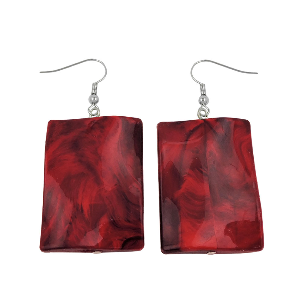 Ohrhaken Ohrhänger Ohrringe 56x25mm Viereck gewellt rot-schwarz-marmoriert (rot - schwarz)