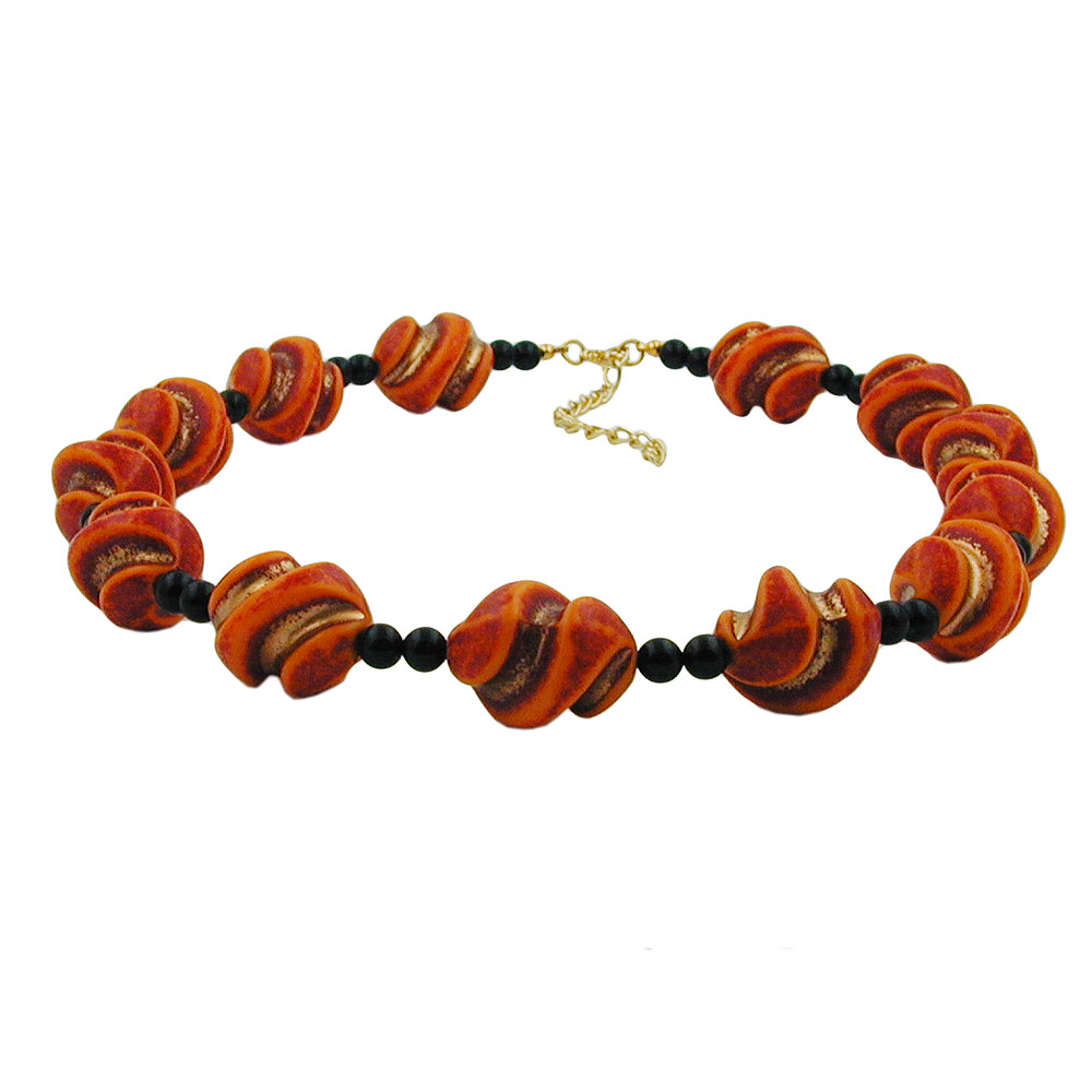 Kette Kunststoffperlen Schraubenperlen rot-orange schwarz 50cm (Länge 50cm, rot)