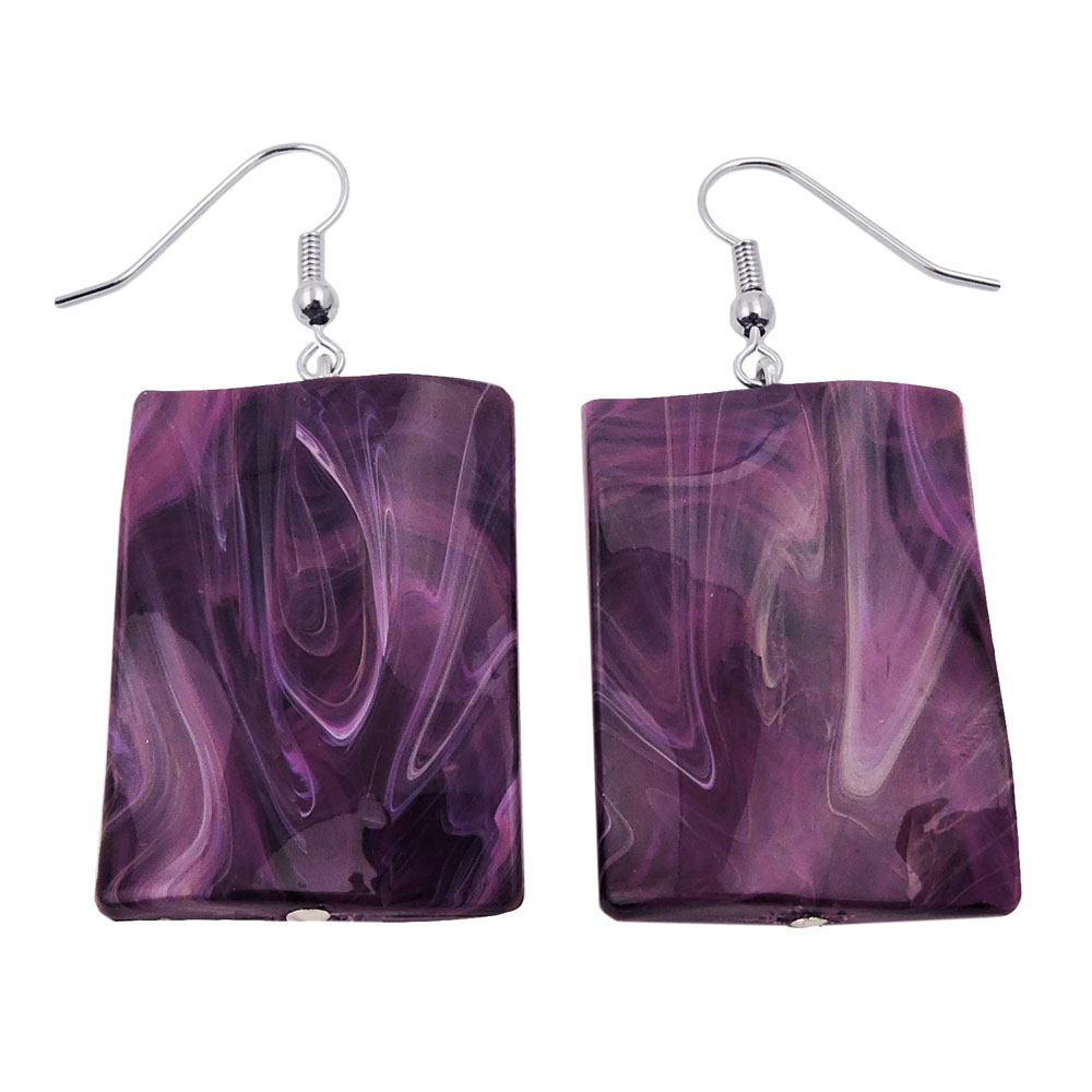 Ohrhaken Ohrhänger Ohrringe 56x25mm Viereck Kunststoff gewellt lila-weiß-marmoriert (flieder - violett)