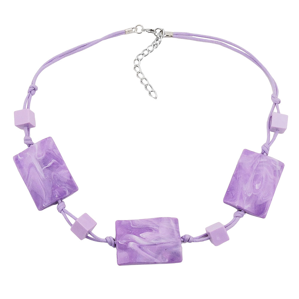 Kette 3x 35x25mm-Viereck gewellt flieder-weiß-marmoriert 45cm (Länge 45cm, flieder - weiß)