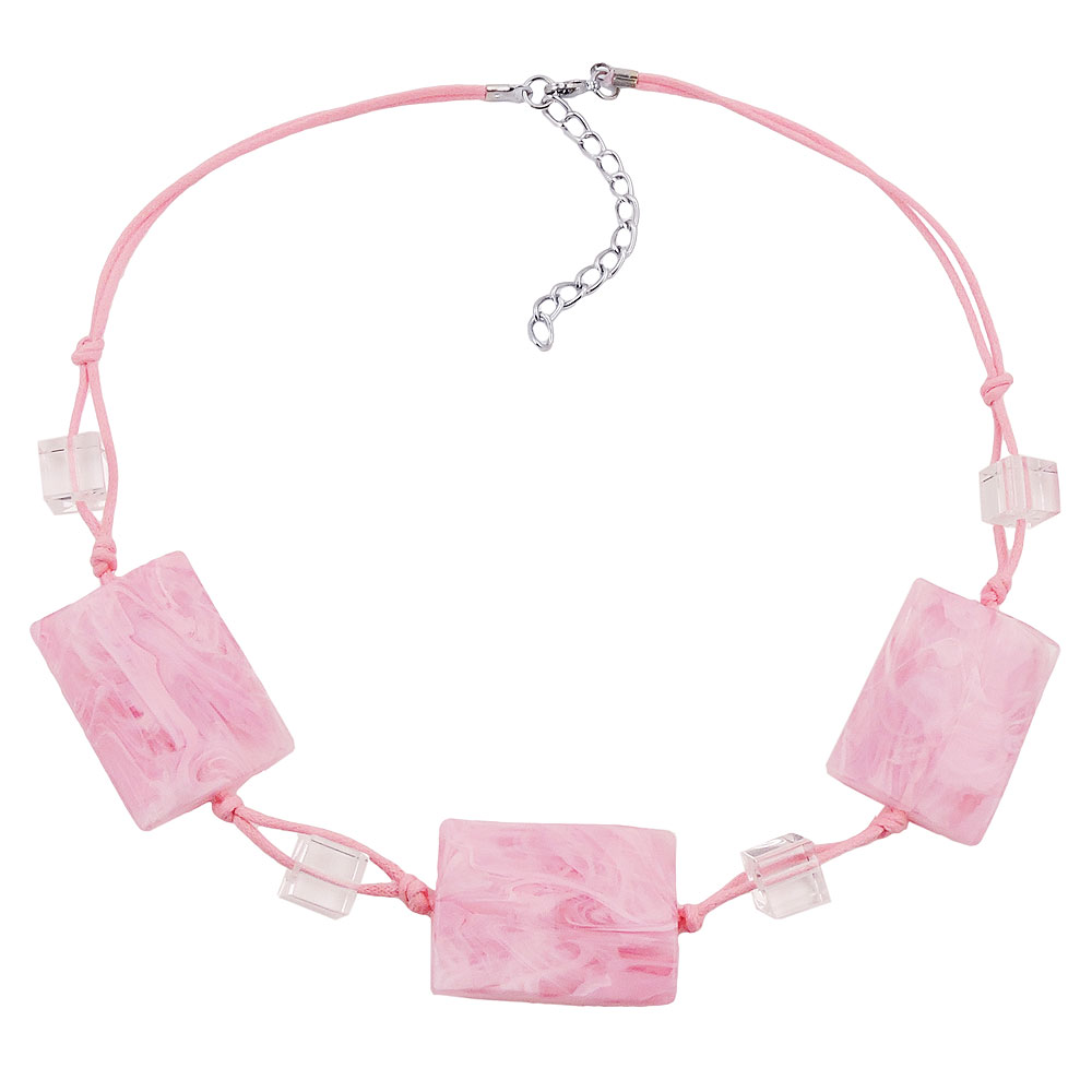 Kette 3x 35x25mm-Viereck gewellt rosa-marmoriert Kordel 45cm (Länge 45cm, rosa)