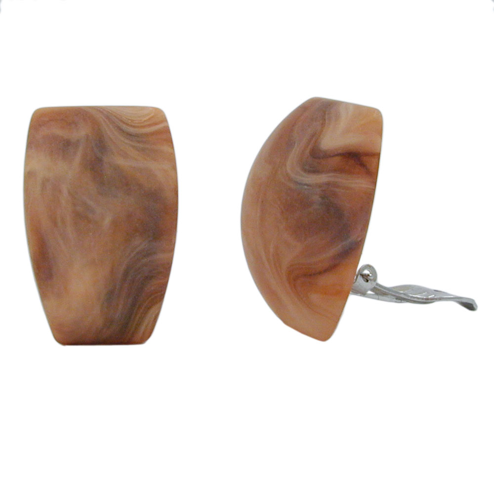 Clip Ohrring 27x17mm Trapez horn-marmoriert matt Kunststoff-Bouton (natur)