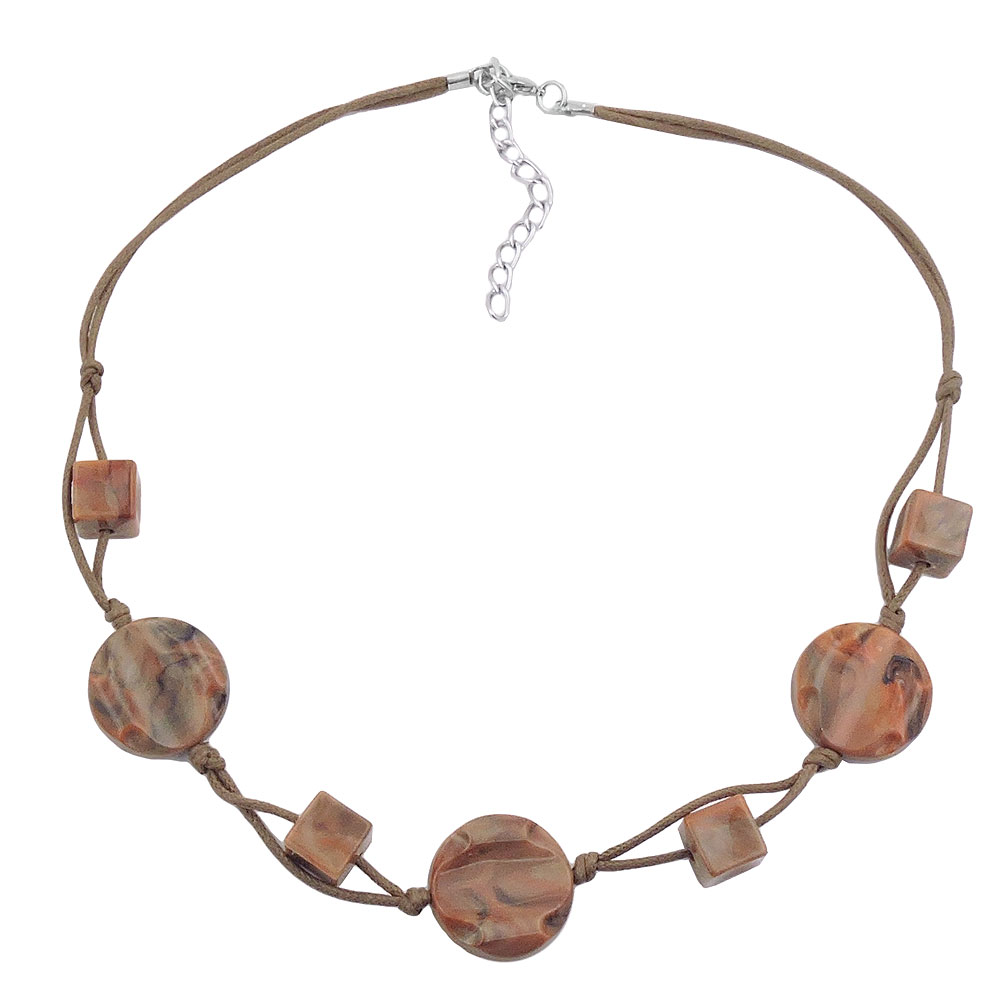 Kette 3x Scheibe Kunststoff braun-marmoriert Kordel hellbraun 45cm (Länge 45cm, braun)