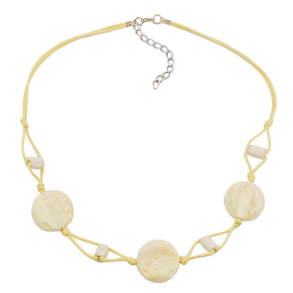 Kette 3x Scheibe Kunststoff creme-beige-marmoriert Kordel gelb 45cm (Länge 45cm, natur)