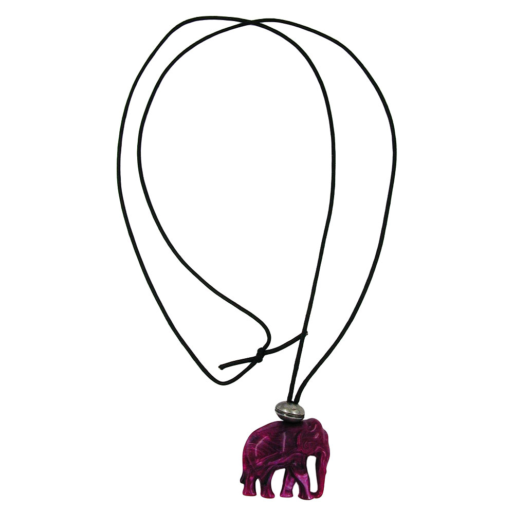 Kette 35x32x18mm Elefant Kunststoff fuchsia-weiß marmoriert Kordel schwarz 100cm (Länge 100cm, flieder - violett)