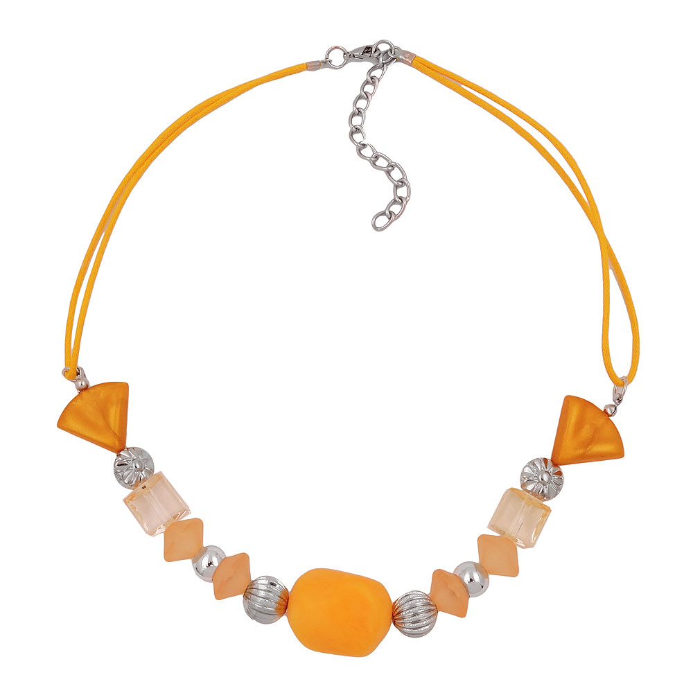 Kette 23x18mm Barockwalze Kunststoff gelb silberfarben Kordel gelb 42cm (Länge 42cm, gelb)