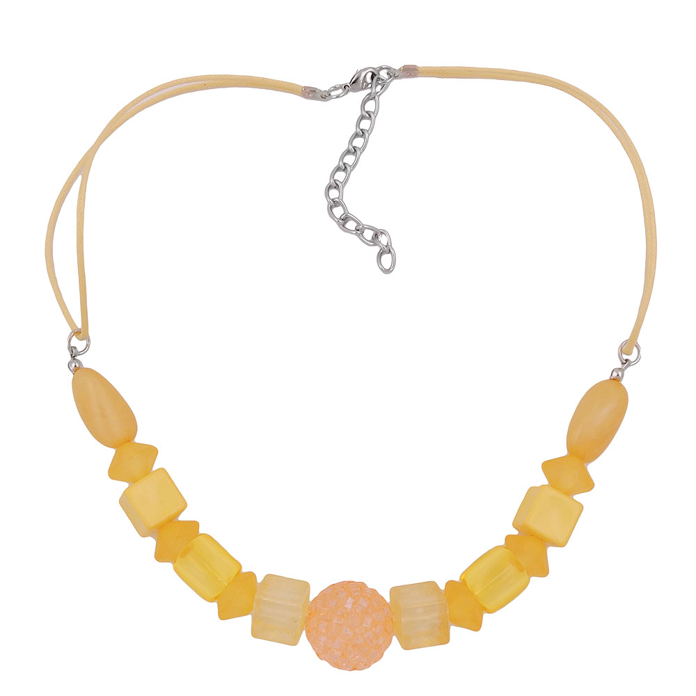 Kette 18mm Beerenperle Kunststoff apricot Perlen gelb Kordel hellgelb 42cm (Länge 42cm, gelb)