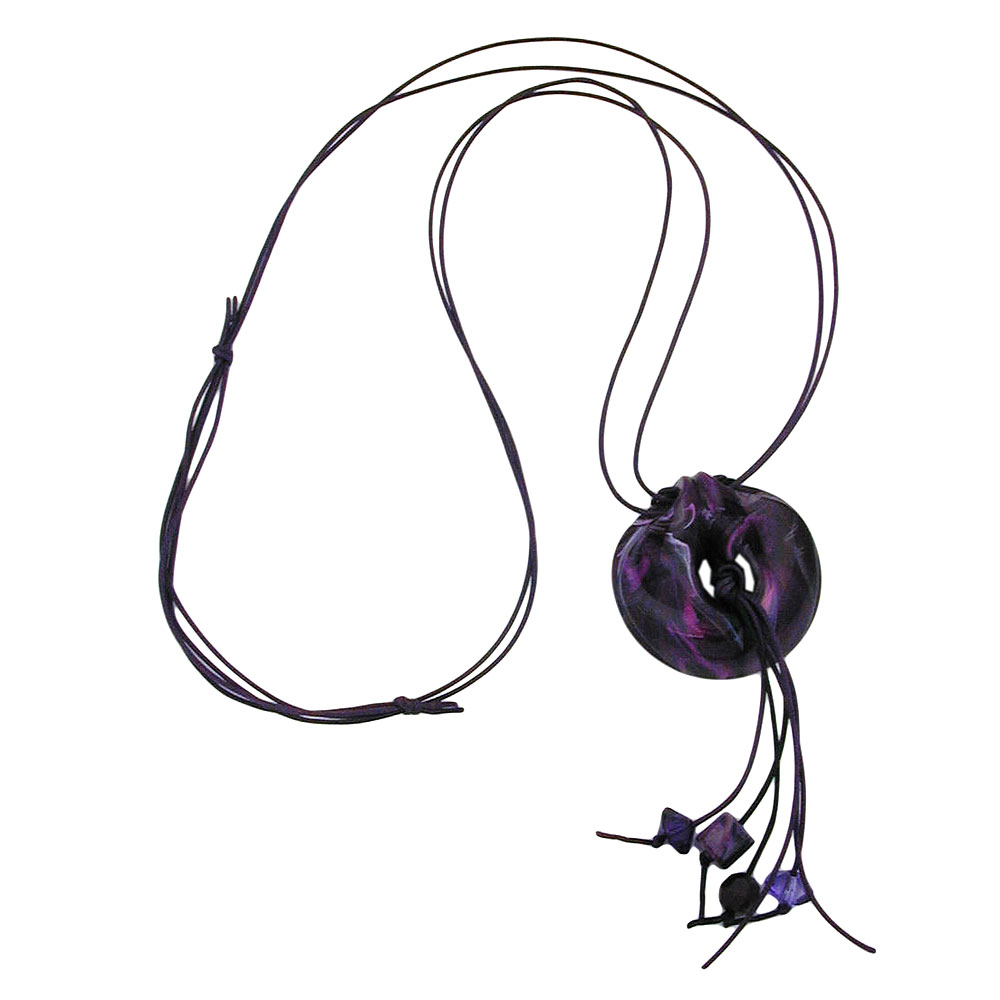 Kette 52mm Kunststoff Anhänger Amulett lila marmoriert Kordel lila 100cm (Länge 100cm, lila)